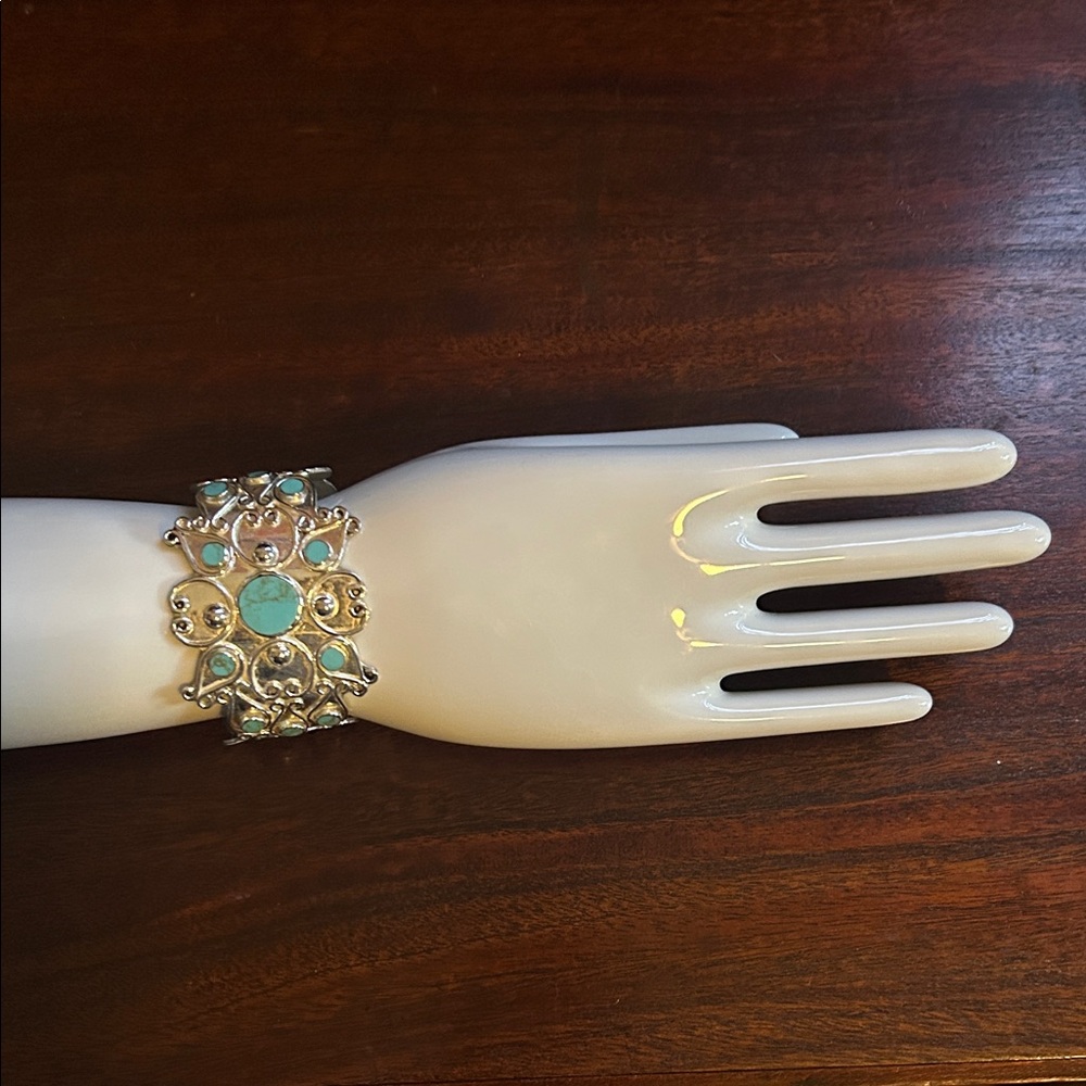 Mexican Alpaca Silver Turquoise Cuff Bracelet
